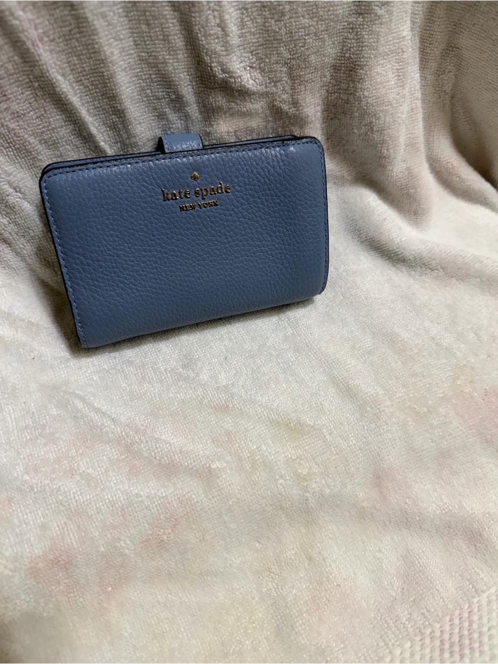 kate spade Slate Blue Pebbled Leather Wallet with Gold Logo